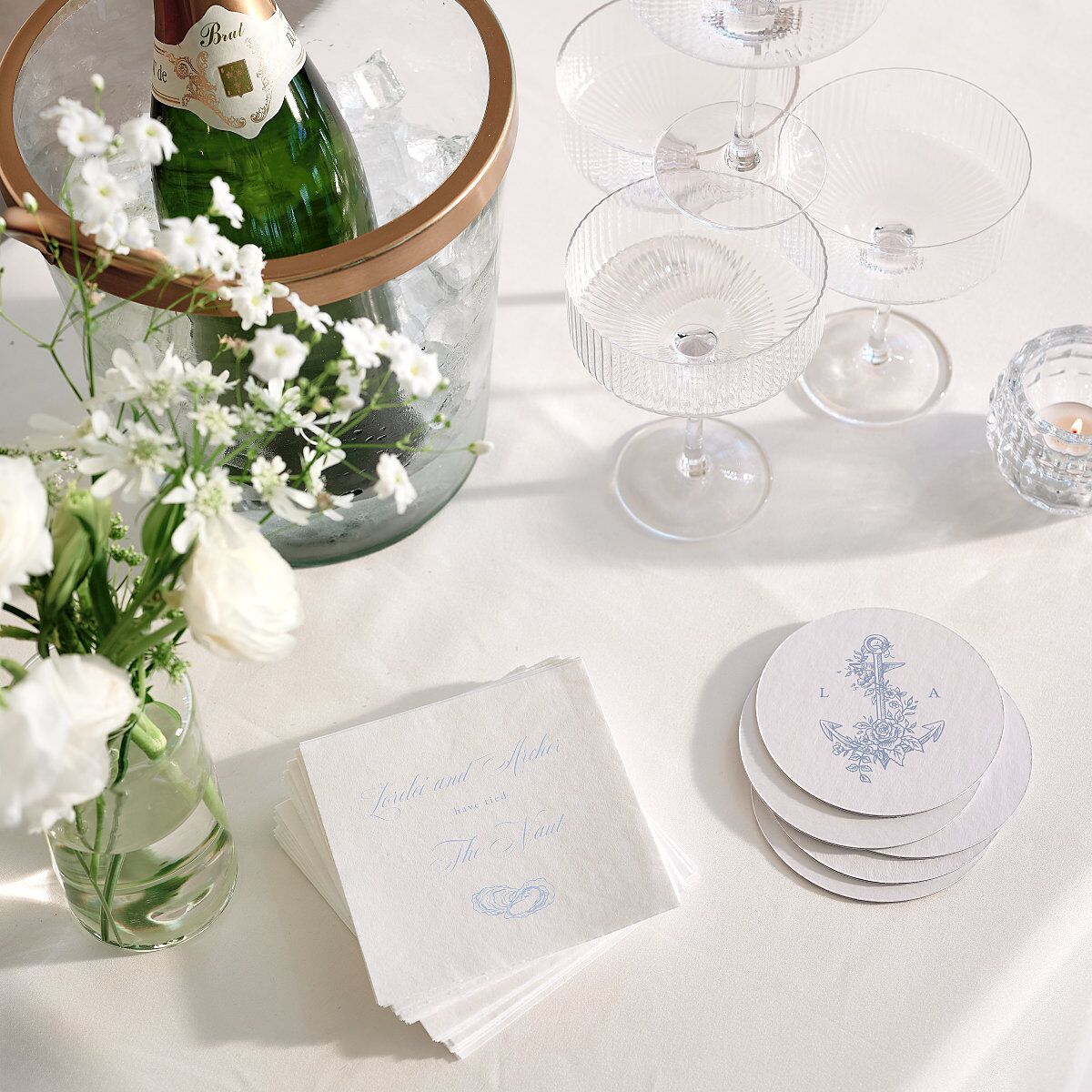 Coastal Oysters and Anchors Cocktail Napkins Sea Blue Napkin Uncoined