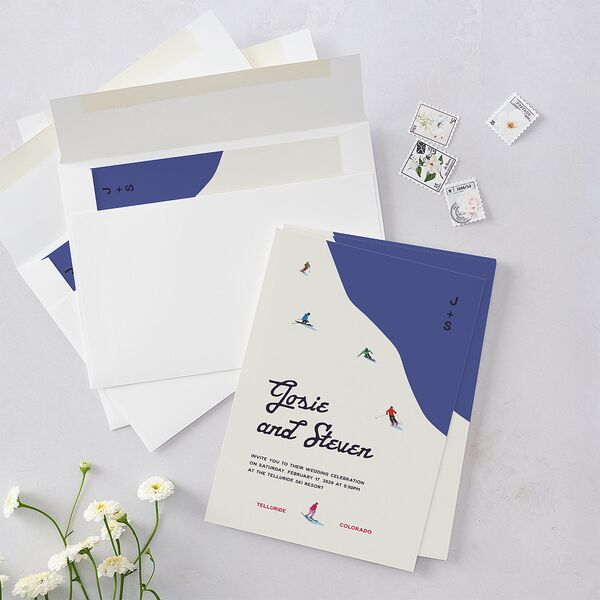 Vintage Retro Ski Poster Wedding Invitations Pure White Signature Blank No Standard