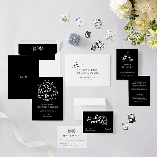 Til Death Do We Disco Wedding Invitations Licorice Signature Blank No Standard
