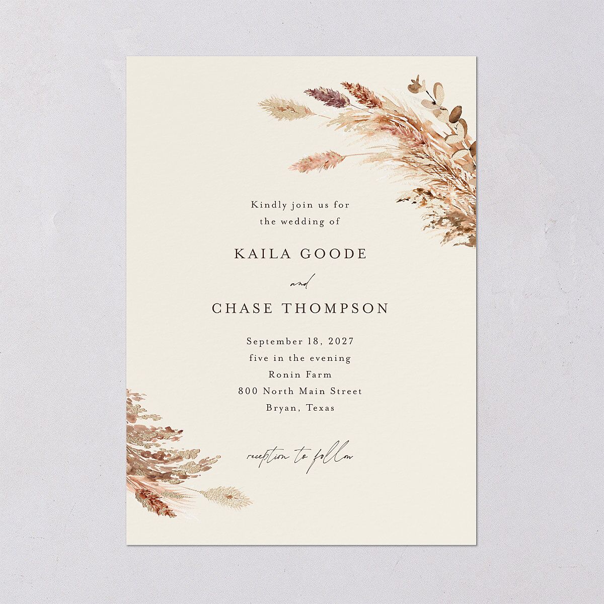 Soft Pampas Foil Wedding Invitations — view 2