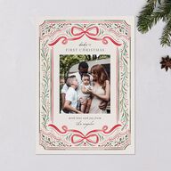 Baby's First Christmas Bow Garland Holiday Cards Ruby Signature Blank Portrait  Standard