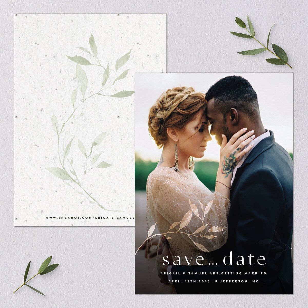 Pressed Leaves Save The Date Cards Thyme Signature smooth Blank No Standard