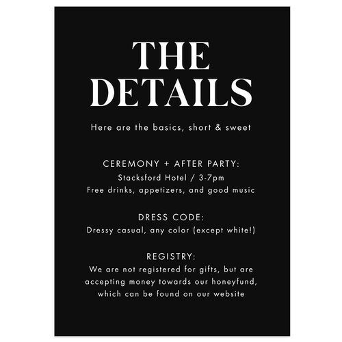 Happily Ever After Party  Wedding Event Detail Cards Licorice Signature Standard
