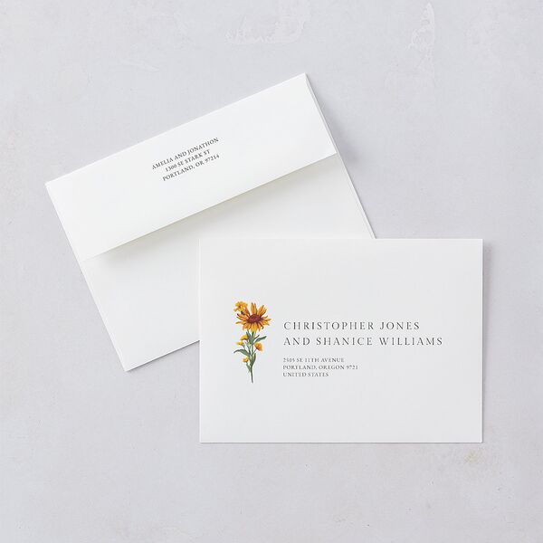 Wild Daisies Wedding Invitation Envelopes White Buttercup Both Recipient and Return Addresses Standard Signature