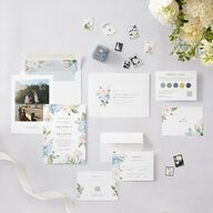 Elegant Peonies and Hydrangeas Wedding Invitations Baby Blue Signature Blank No Standard