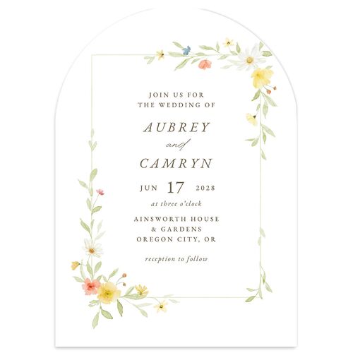 Classic Wildflower Frame Wedding Invitations Daffodil Signature Blank No Arch