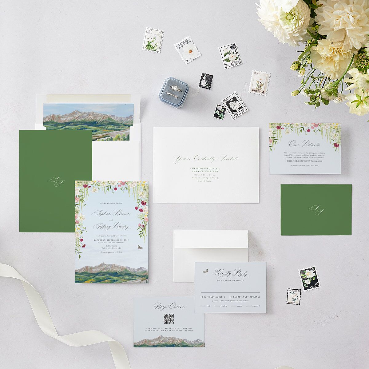 Romantic Floral Mountain Wedding Invitations Meadow Signature Blank Standard No