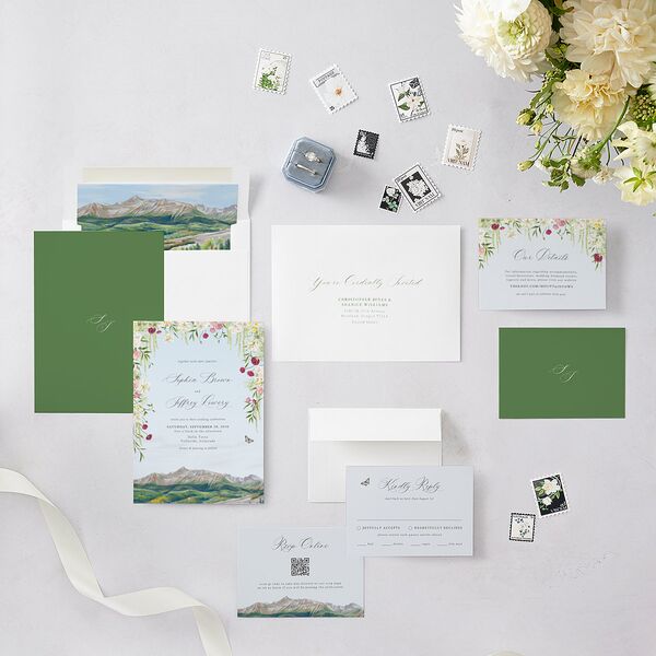 Romantic Floral Mountain Wedding Invitations Meadow Signature Blank Standard No