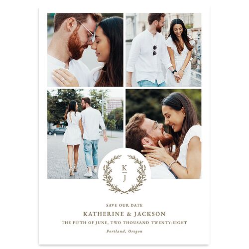 Monogram Branch Gallery Save the Date Cards Biscotti Signature smooth Blank No Standard