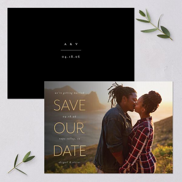 Sidebar Save The Date Cards Gold Licorice Signature smooth Blank No