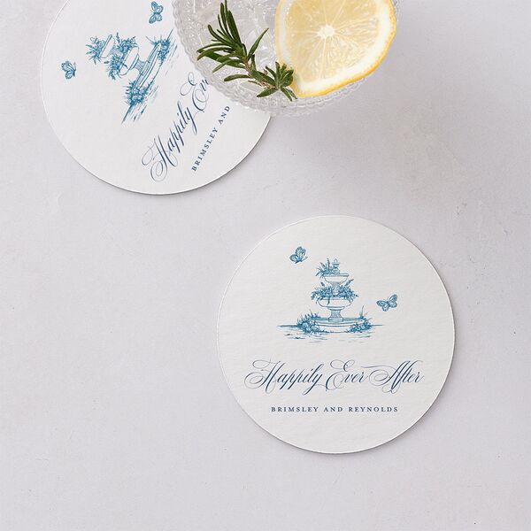 Elegant Antique Toile Frame Wedding Day Coasters by Bridgerton Cruise Cardboard Circle