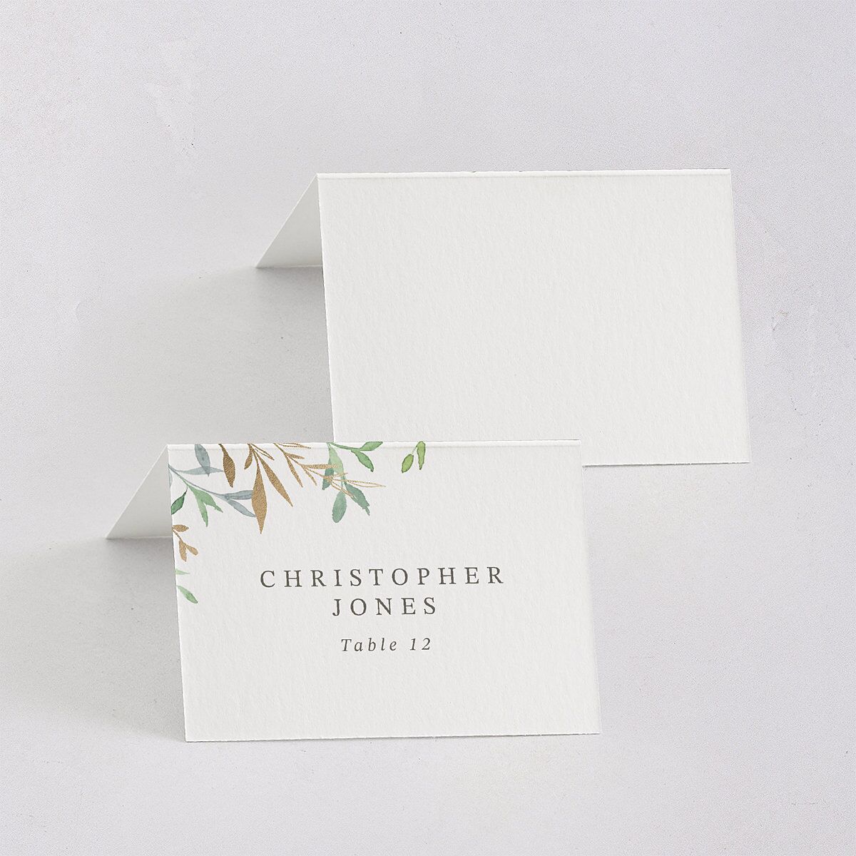 Elegant Greenery Watercolor Foil Place Cards Gold Champagne Signature