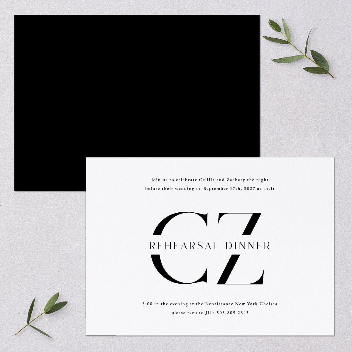 Simple Modern Monogram Rehearsal Dinner Invitations Pure White Signature Blank Standard