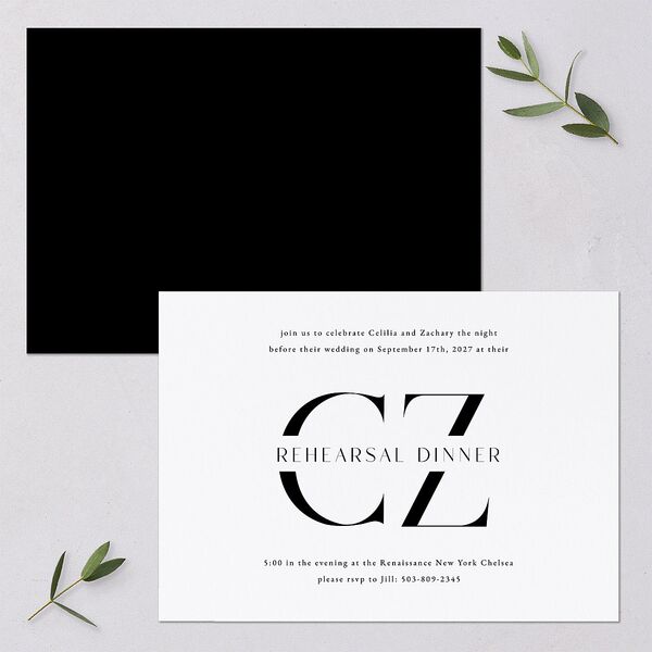 Simple Modern Monogram Rehearsal Dinner Invitations Pure White Signature Blank Standard