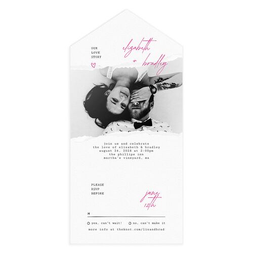 DIY Crafty Photo All-in-One Wedding Invitations Hot Pink Signature Light Both Recipient and Return Addresses No