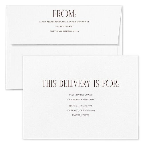 Ornate Garden Wedding Invitation Envelopes Terracotta Copper Both Recipient and Return Addresses Standard Signature