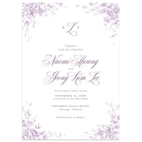 Vintage Florals Wedding Invitations Mauve Signature Blank No Standard