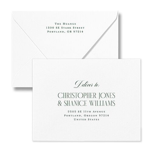 Elegant Monogram Greeting Thank You Card Euro Envelopes White Hunter Green Both Recipient and Return Addresses Luxe Signature