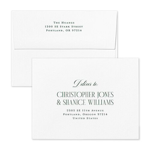 Elegant Monogram Greeting Thank You Card Envelopes White Hunter Green Both Recipient and Return Addresses Signature Standard