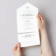 Elegant Wedding Of All-in-One Wedding Invitations Dusty Blue Signature Light Both Recipient and Return Addresses No