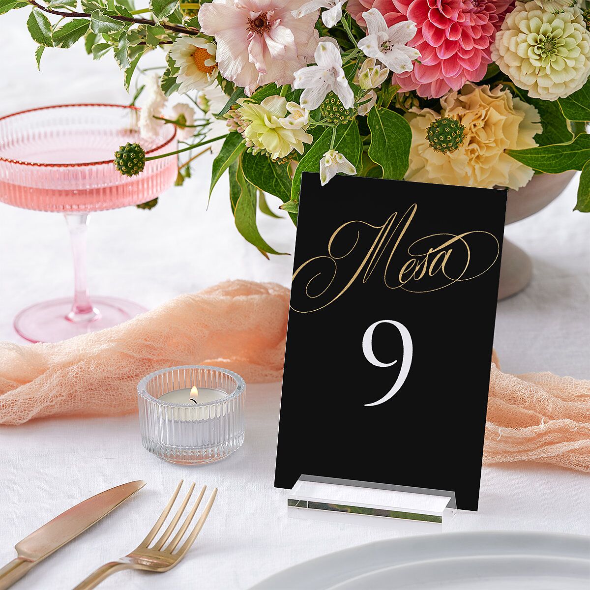 Nuestra Boda Table Numbers Gold Charcoal Signature