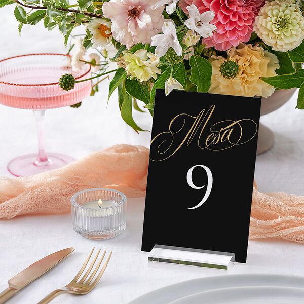 Nuestra Boda Table Numbers Gold Charcoal Signature