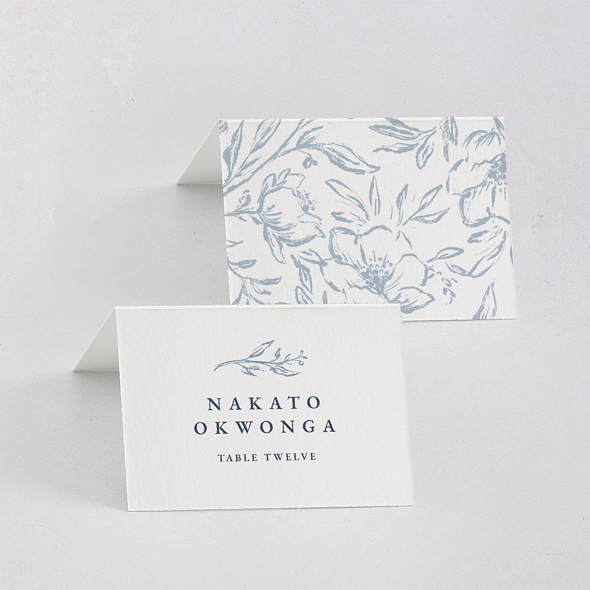 Classic Floral Place Cards Dusty Blue Signature