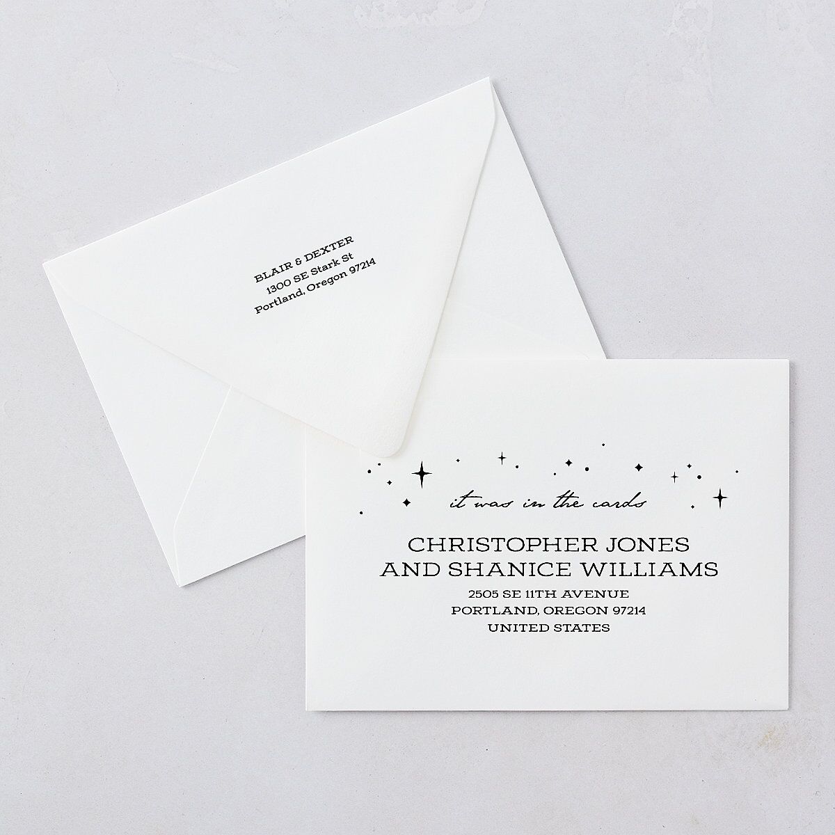Halloween Tarot Skeletons Wedding Invitation Euro Envelopes White Midnight Both Recipient and Return Addresses Luxe Signature