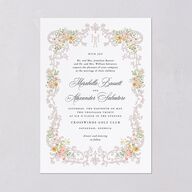 Elegant Floral Regency Wedding Invitations Pink Cotton Signature Blank No Standard