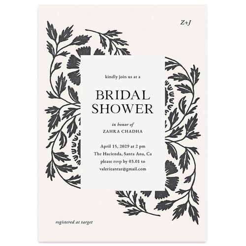 Block Print Bridal Shower Invitations Charcoal Signature Blank Standard