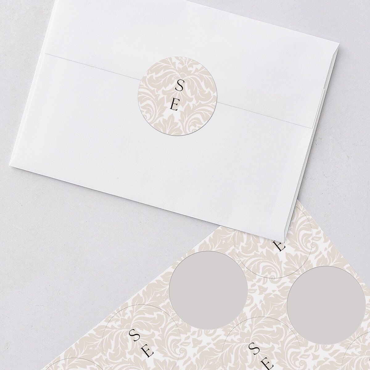 Elegant Damask Wedding Stickers Pure White Circle