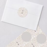 Elegant Damask Wedding Stickers Pure White Circle