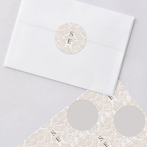 Elegant Damask Wedding Stickers Pure White Circle