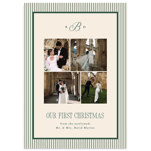 Classic Monogram First Christmas Holiday Cards Dark Emerald Signature Blank Standard