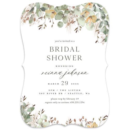 Eucalyptus Edges Bridal Shower Invitations Pure White Signature Blank