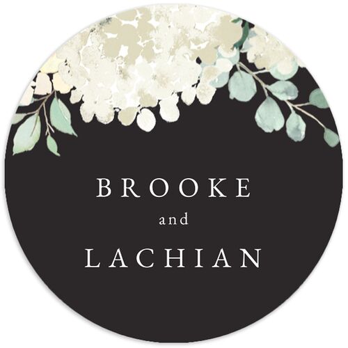 Elegant Hydrangea Wedding Stickers Charcoal Circle
