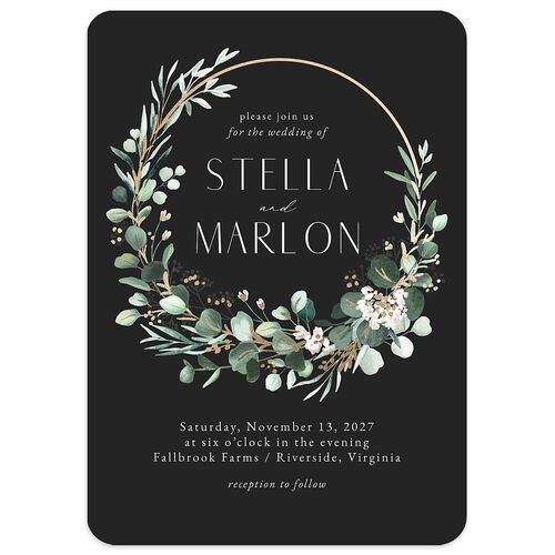 Timeless Floral Hoop Foil Wedding Invitations Gold Charcoal Signature Blank No Rounded