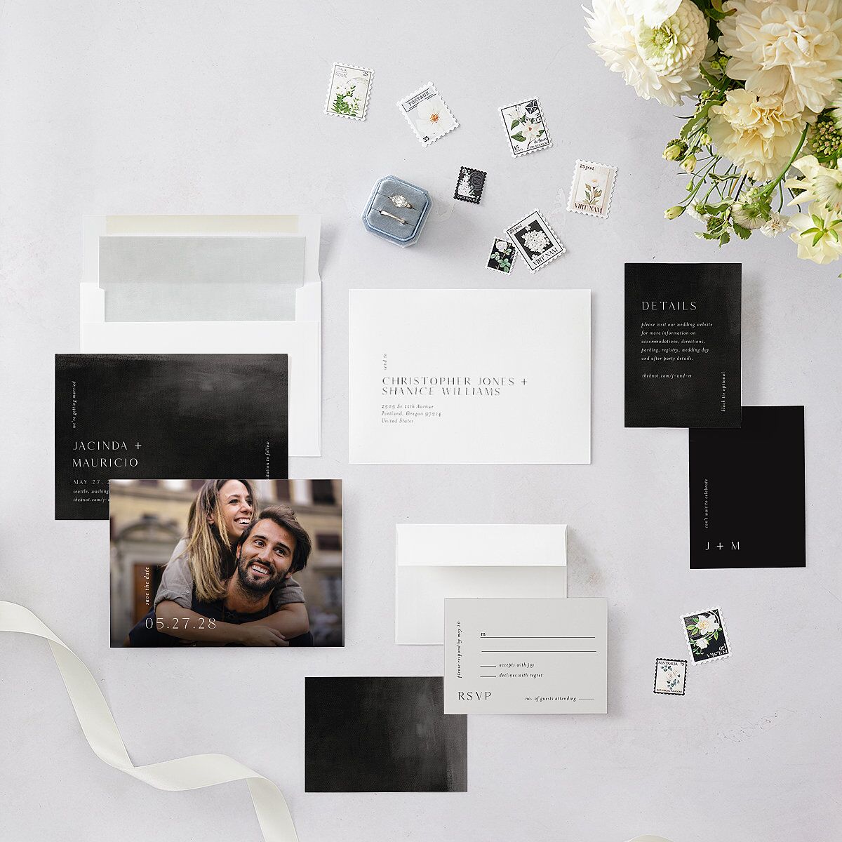 Modern Canvas Save The Date Cards Midnight Signature smooth Blank No