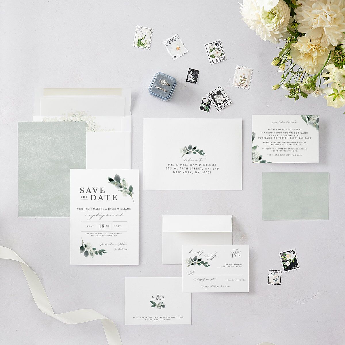 Elegant Greenery Save The Date Cards — view 6