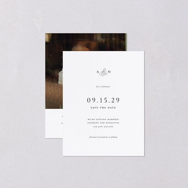 Elegant Photo Monogram Save the Date Petite Cards Pure White Signature smooth Blank Standard No