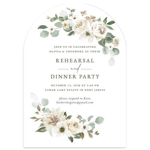 Eucalyptus Bouquet Rehearsal Dinner Invitations Ivory Signature Blank Arch