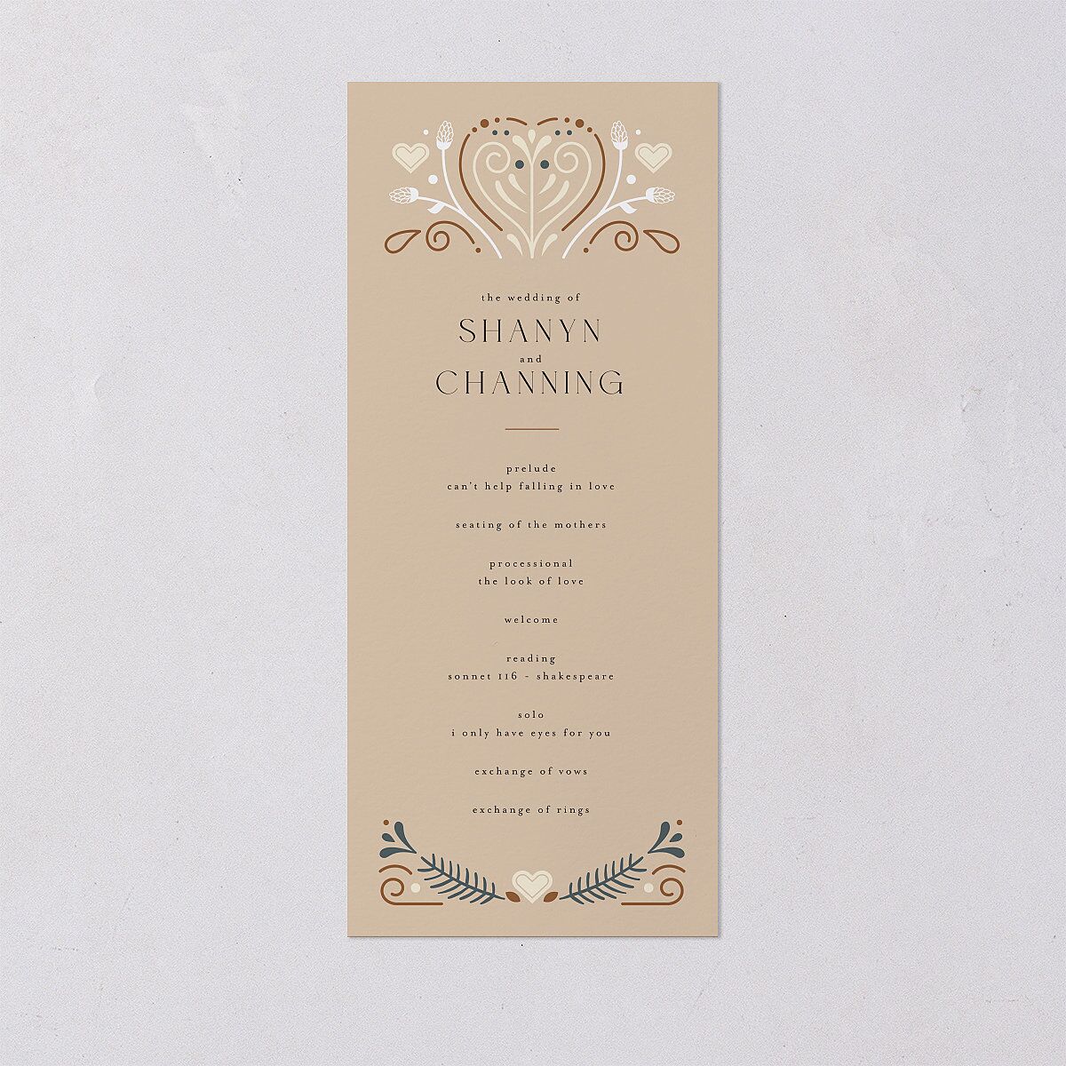 Nordic Folk Wedding Programs Latte Signature