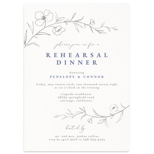 Graceful Botanical Rehearsal Dinner Invitations Regency Blue Signature Blank Standard