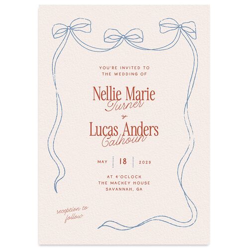 Modern Delicate Bows Wedding Invitations Jewel Red Signature Blank Standard