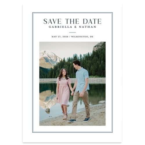 Greenery Frame Save the Date Cards Dusty Blue Signature smooth Blank No Standard