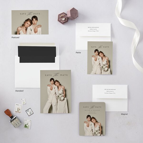 Illustrated Vines Save the Date Petite Cards Charcoal Signature smooth Blank No Standard