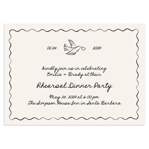 Vintage Lovebird Banner Rehearsal Dinner Invitations Linen Signature Blank Standard