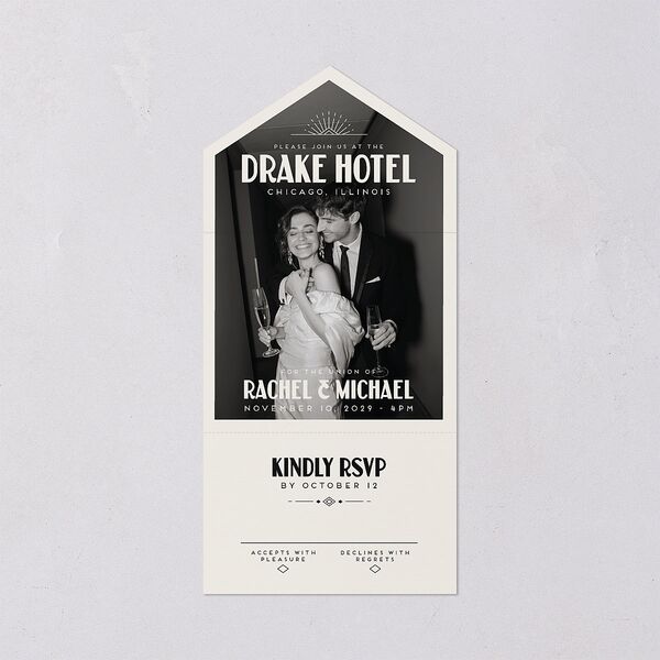 Vintage Art Deco Photo All-in-One Wedding Invitations Off-White Signature Light Both Recipient and Return Addresses No