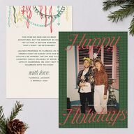 Happy Holidays Grid Pattern Photo Holiday Cards Hunter Green Signature Blank Standard