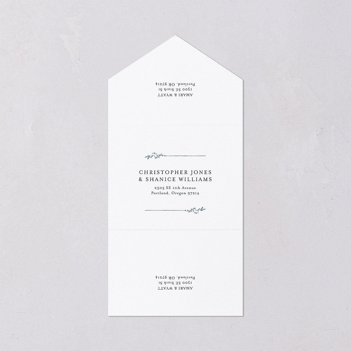 Rustic Branch Frame All-in-One Wedding Invitations Navy Signature Light Both Recipient and Return Addresses No
